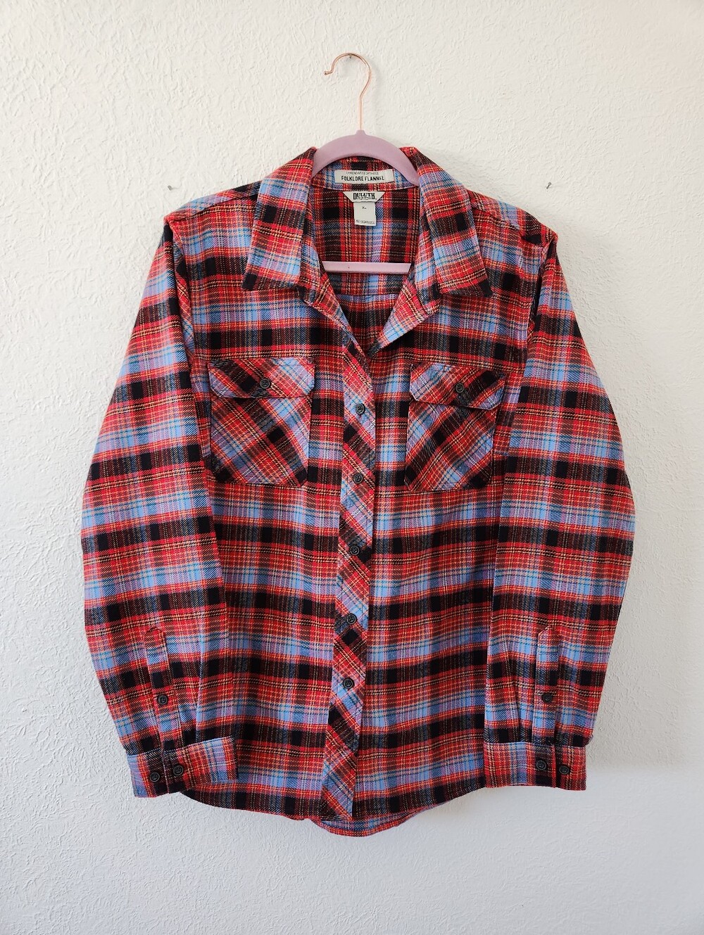 Duluth Trading Co Red Black Blue Folklore Flannel Shirt